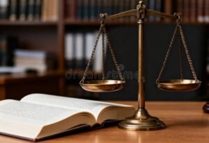bilancia della giustizia con libri legali aperti