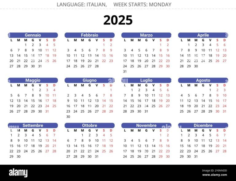 calendario italiano con giorni lavorativi evidenziati