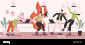 dipendenti stressati in ufficio con atmosfera tesa