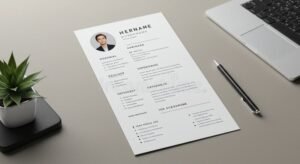 modello di curriculum vitae su scrivania ordinata