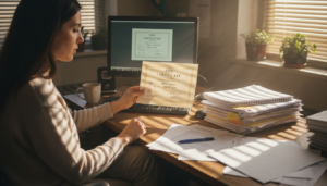 persona che usa computer per creare buono carta docente